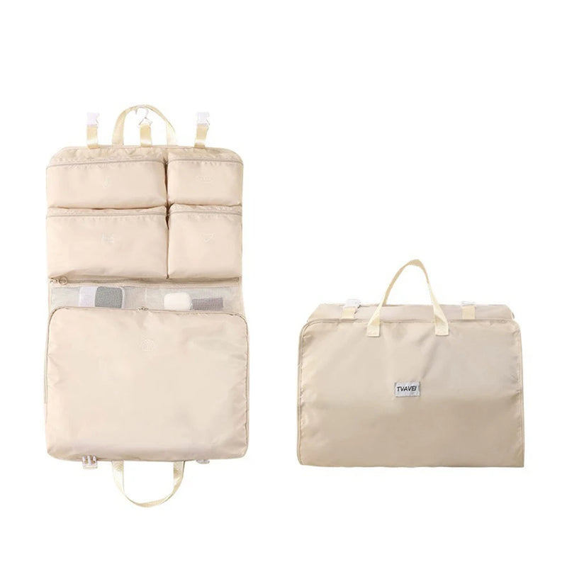 Travella 6-in-1 Faltbare Reise-Aufbewahrungstasche | Hängend & Tragbar | Multitasche für Kleidung, Kosmetik & Accessoires | Grau/Beige/Rosa