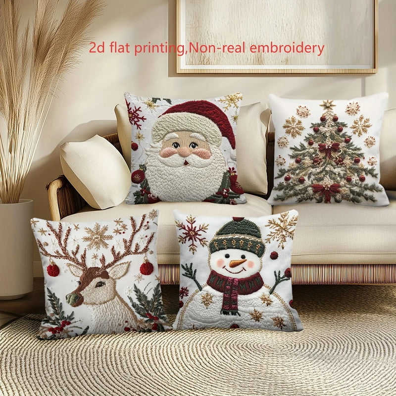 Weihnachtliche Kissenbezüge NordGlanz | Santa, Schneemann, Rentier & Tannenbaum | Hochwertiger Polyester | Waschmaschinenfest