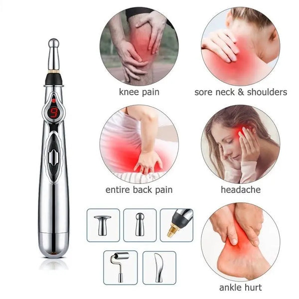 Akupunktur-Massagegerät MeriLax | Elektrischer Meridian-Stift mit 5 Aufsätzen | Schmerztherapie & Hautstraffung | 9 Intensitäten
