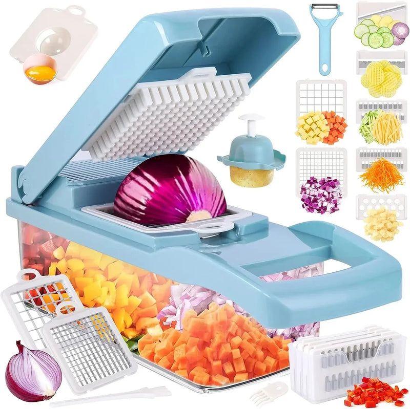 Gemüseschneider 12-in-1 KüchenMeister Pro | Multischneider mit 7 Klingen | Raspeln, Würfeln, Hobeln | BPA-frei & Spülmaschinenfest