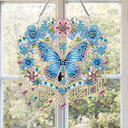 Schmetterlingsanhänger | 5D DIY Diamantmalerei | Beidseitig Acryl | Funkelnde Fensterdeko