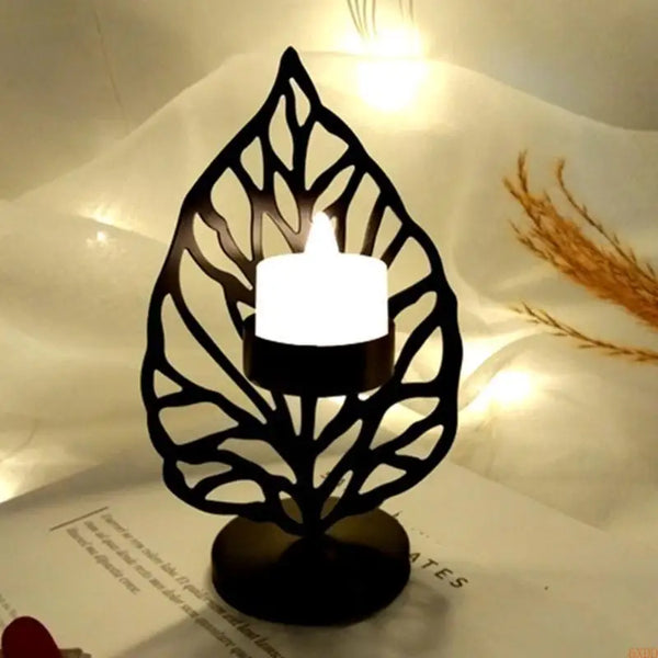 Leaféa Kerzenhalter | Blatt-Design | Metall Schwarz/Gold | 9,5×15 cm