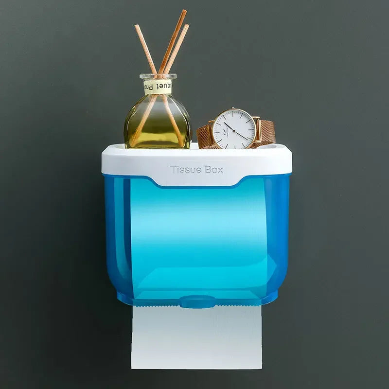 Wandmontierter Toilettenpapierhalter | Mit Regal & Wasserdichter Box | Modern & Platzsparend