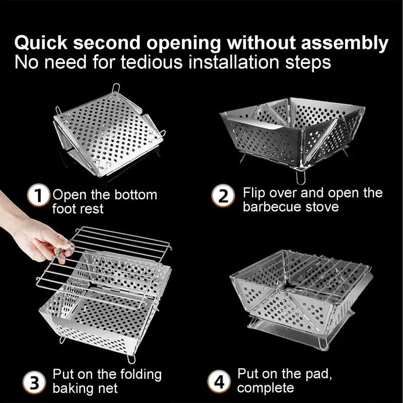 FireFold | Tragbarer Faltgrill aus Edelstahl | Camping- & Outdoor-Holzofen | 20,5 × 18,7 × 9,2 cm