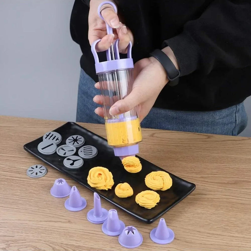 BackLia DelightPress Butterkeks-Presse & Spritzgebäck-Set | Mit Tüllen & Formen | Für Kekse, Sahne & Torten-Deko | Ergonomischer Griff