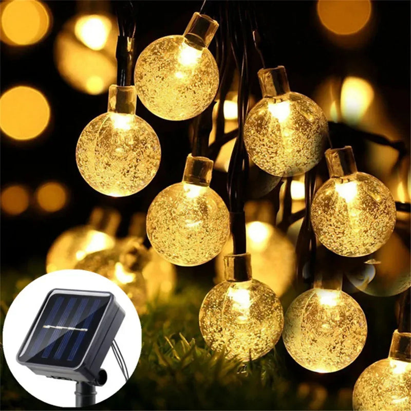 Lunavera Solar Lichterkette mit Kristallkugeln | 20/50/100 LEDs | 8 Modi | Wasserdicht & Outdoor-tauglich