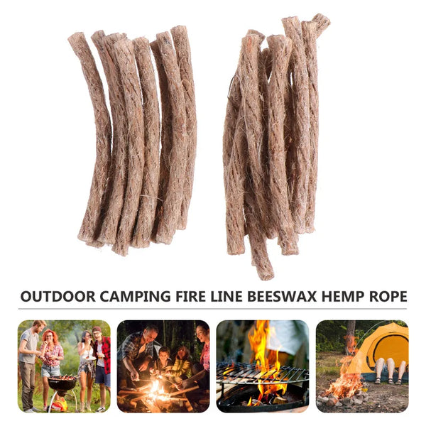 Feuerstarter Dochte FireLoom Natur | 10er-Set Hanfseil-Dochte | Für Outdoor, Bushcraft & Camping | Wasserabweisend & sofort entzündbar