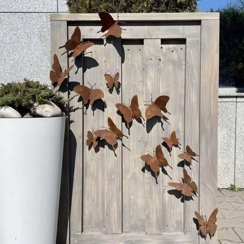 Rustalina 15er-Set Rost-Optik Metall-Schmetterlinge | Wanddeko für Garten, Zaun & Baumstämme | Wetterfest & natürlich gealtert
