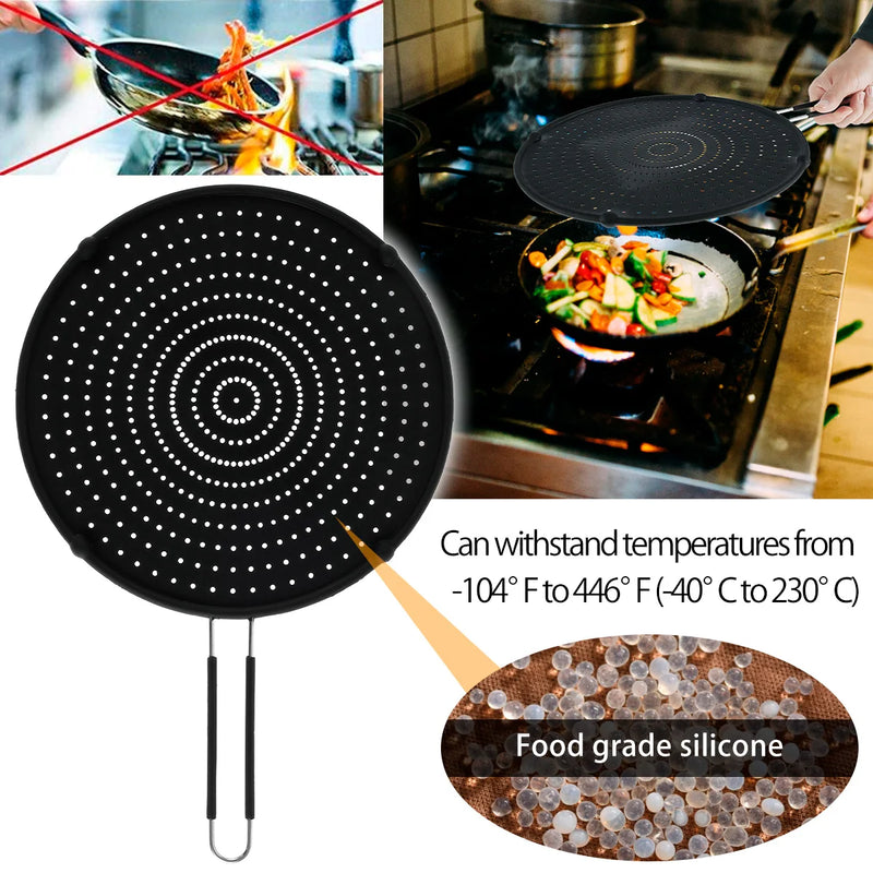 Spritzschutzdeckel CookSafe FlexGuard | Silikon & Edelstahl | Faltbarer Spritzschutz für Pfanne & Topf | 50×32 cm | Hitzebeständig & Spülmaschinenfest