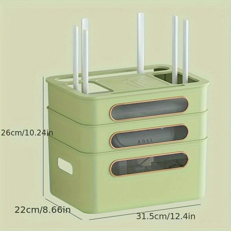 HideNet WLAN-Router Aufbewahrungsbox | Mit Kabelmanagement & Steckdosenfach | Transparent & abnehmbar | 1–4 Etagen wählbar