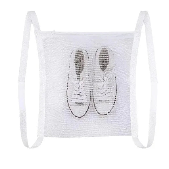 ReinStep Schuh-Waschbeutel | Schonendes Waschen im Netz | Für Sneaker & Sportschuhe | Weißes Polyester mit Klettverschluss
