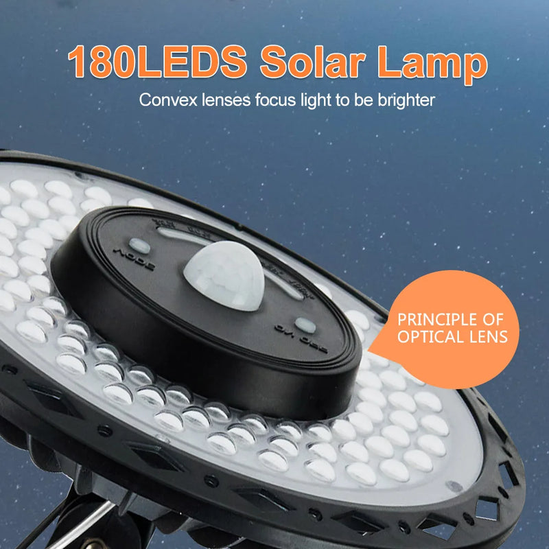 SolarHalo | 228 LED Solar Deckenlampe | 360° Lichtwinkel | Mit Fernbedienung & Bewegungsmelder | 4400mAh Akku