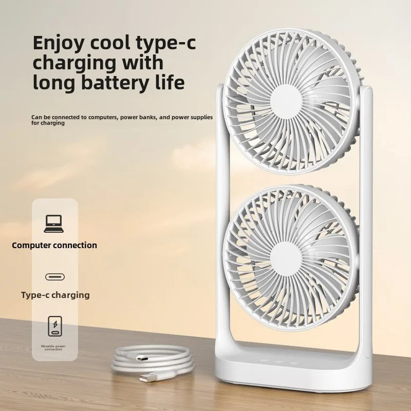 AeroTwins BreezeFlow Tischventilator mit Doppellüfter | Hohe Windkraft | 360° Luftzirkulation | Leise & Kompakt