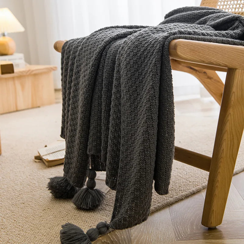 NordicHaven Decke | Chunky Knit mit Quasten | Weiches Waffel-Muster | Sofa & Bett