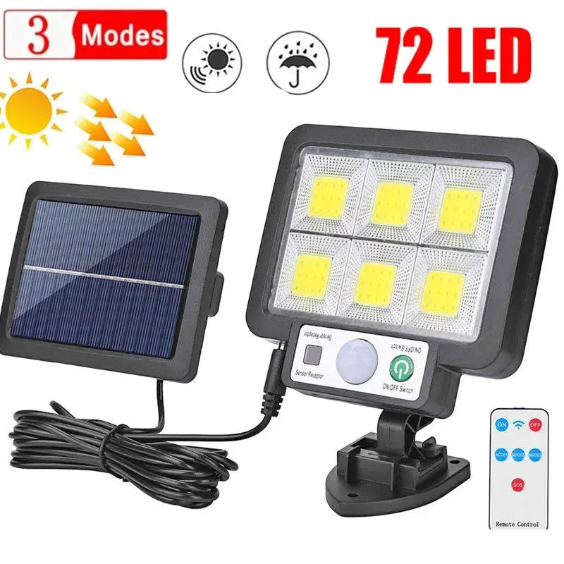 SolantriX Solar Wandleuchte mit Bewegungsmelder & abgesetztem Solarpanel | 72 COB LEDs | 3 Leuchtmodi | IP65 Wasserdicht | Für Garten & Einfahrt