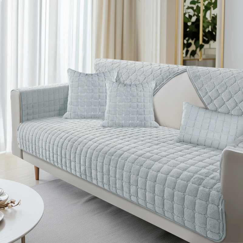 Velvoria | Samt Sofaüberwurf | Weich & Rutschfest | Gesteppt & Flauschig | Waschbarer Möbelschutz für Ecksofa & Couch