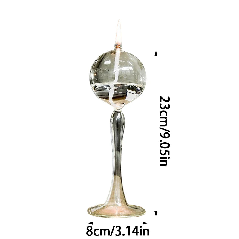 VetroLuce Öllampe | Kugelform mit hohem Fuß | Borosilikatglas Transparent | 21–25,5 cm