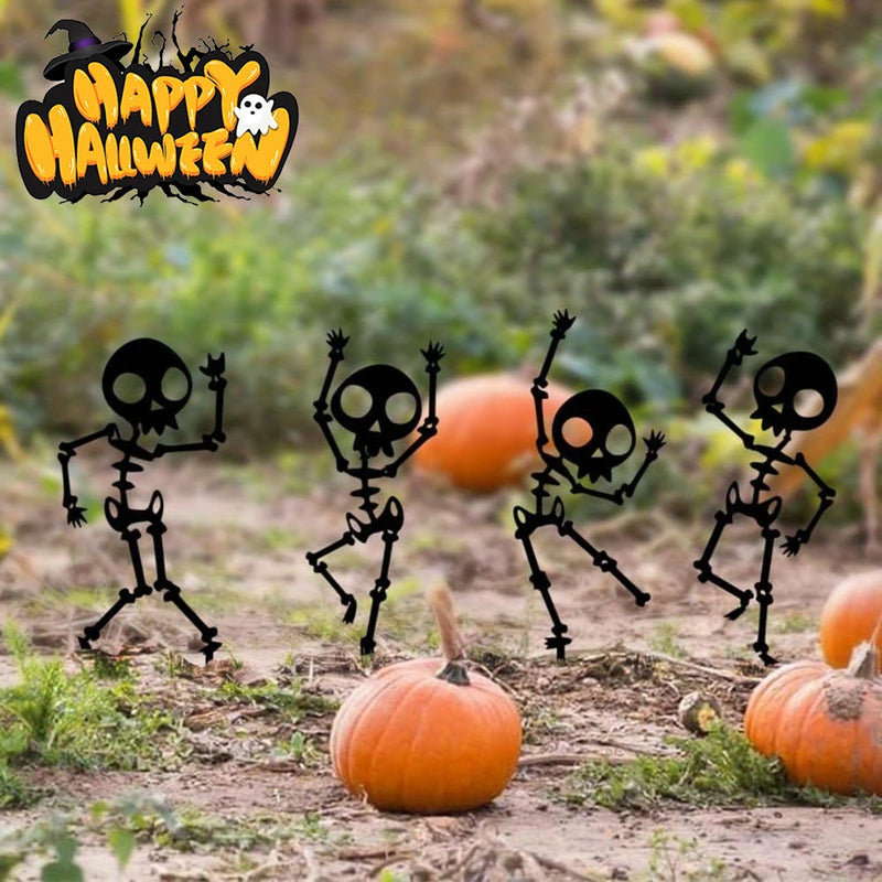 SpookySteps Gartendeko | Tanzende Skelette | Wetterfestes Metall | 4er-Set | Halloween Outdoor Dekoration