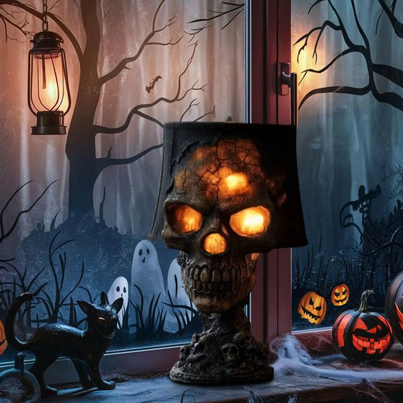Gothic Tischlampe SkullFire | Halloween Schädel Deko | LED Ambient Light | 20 x 11 x 11 cm
