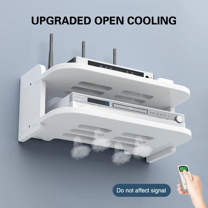 SkyConnect Home | WLAN-Router Wandregal | Versteckter Kabel-Organizer & Steckdosenhalter | Schwebendes Regal für TV-Box & Mehr | Weiß | 40×12×8 cm