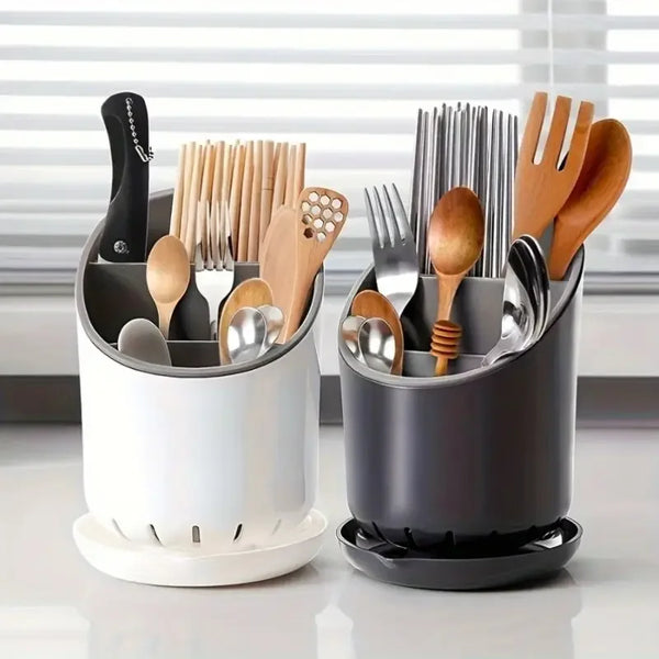 OrgaClean Besteckhalter mit Abtropffunktion | Mehrschichtiger Küchenorganizer für Essstäbchen, Löffel & Besteck | Hygienisch & leicht zu reinigen
