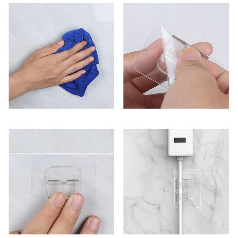 Selbstklebende Wandhaken ClearFix PowerHook 10er-Set | Transparent | Extra starke Haftung | 4×6 cm & 6×6 cm | Für Küche, Bad & Haushalt