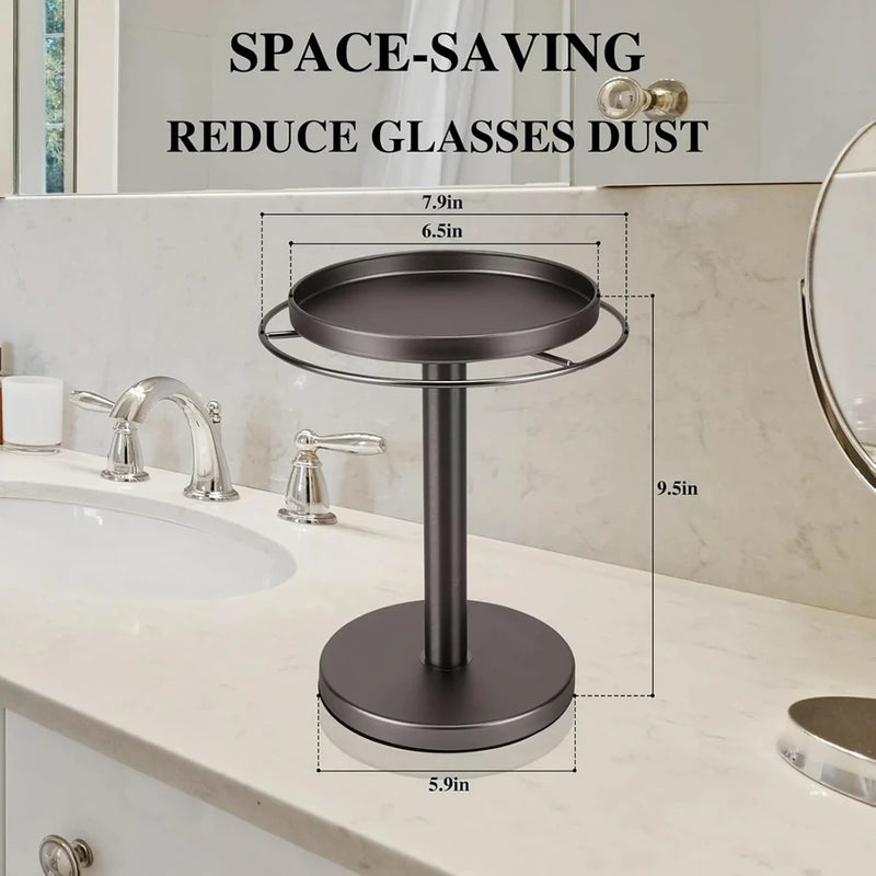 LuxeSpin Drehbarer Sonnenbrillen-Organizer | 360° Rotationsständer mit Schmuckablage | Edelstahl | 20 × 24 × 15 cm