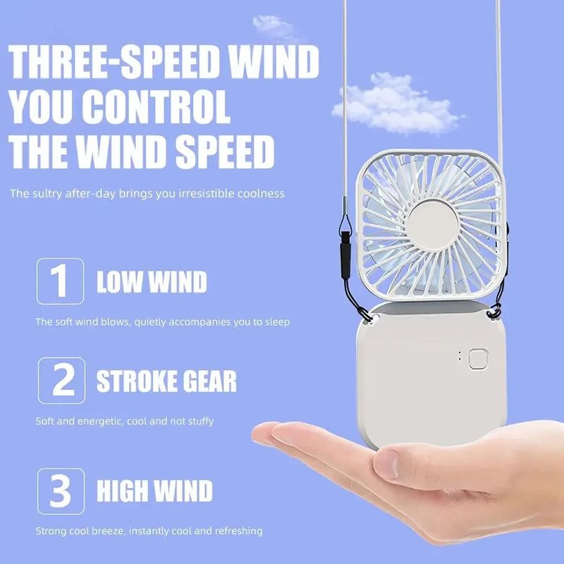 Mini-Ventilator AirFlip | 3-in-1 Hand-, Tisch- & Halsventilator | USB-Aufladung | Leise & Faltbar | 14,9×7×2 cm