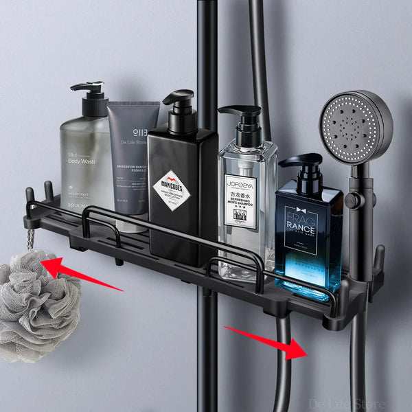 DuoShower Halter | Verstellbare Duschkopfhalterung & Ablage | 2-in-1 Design | Platzsparender Kunststoff