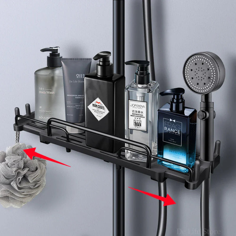 DuoShower Halter | Verstellbare Duschkopfhalterung & Ablage | 2-in-1 Design | Platzsparender Kunststoff