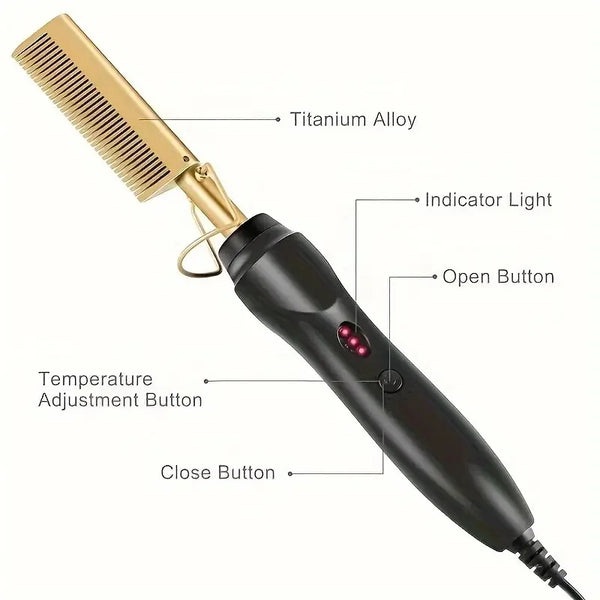 Curlion Elektrischer Kupferkamm | 2-in-1 Glätt- & Lockenstyler | Für glattes & lockiges Haar | Schnellheizend