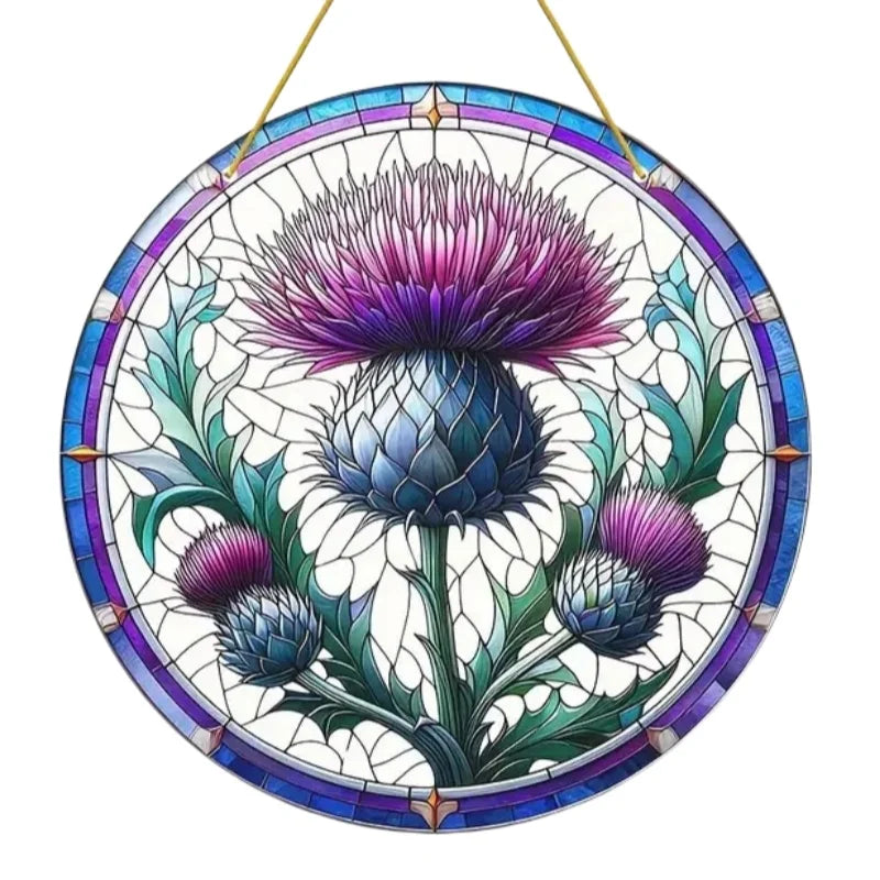 Suncatcher ThistleLight | Rundes Acryl-Fensterbild mit Distel-Motiv | 15–20 cm | Handbemalt & Lichtdurchlässig