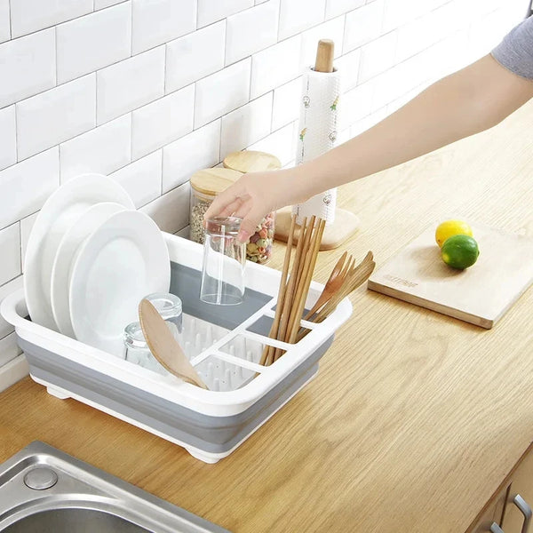 TrockniQ Faltbares Abtropfgestell Küche | Geschirrständer mit Wasserablauf | Platzsparend & Waschbar | Modernes Design aus Kunststoff