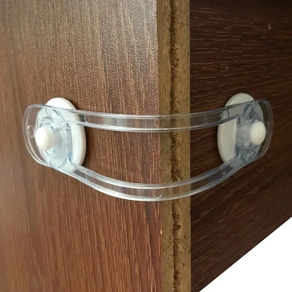 SafeBelt Kids Kindersicherungs-Set | 5× Sicherheitsriegel transparent | Für Schubladen, Kühlschrank & Schranktüren | 16,5 × 3,5 cm