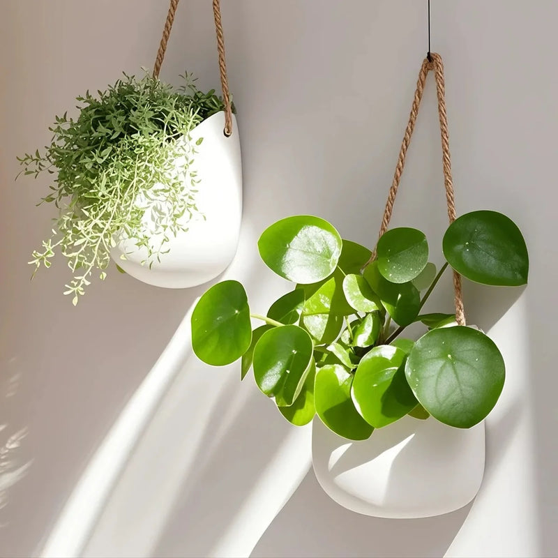 Wandblumentopf Hängevase | Weißer Keramik-Look | 11 cm | Moderne Wanddekoration für Pflanzen & Sukkulenten