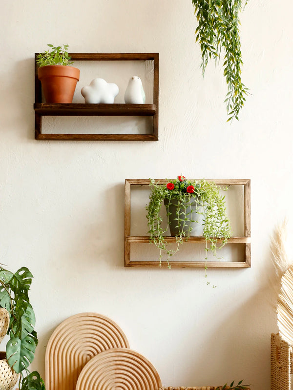 Rustora Wandregal | Schweberegal Massivholz | Rustikaler Boho-Stil | Platzsparende Wanddeko