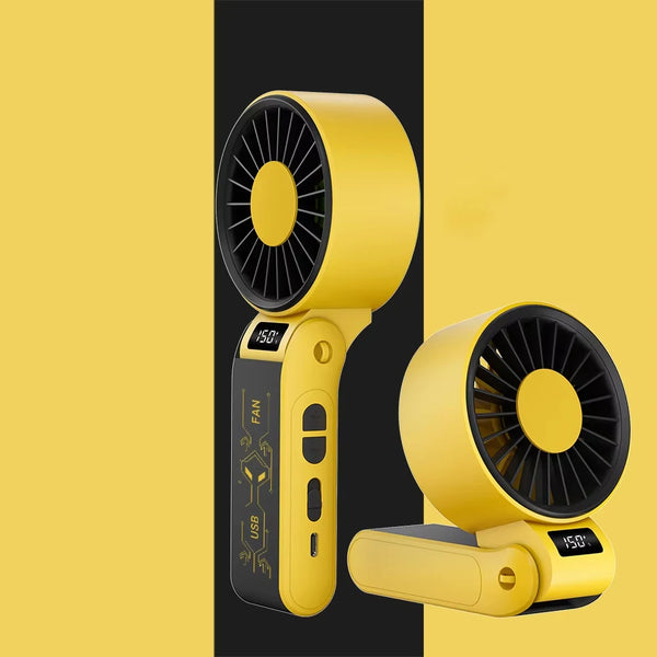 ZephyrAir Lärmfreier Klapp-Ventilator | USB-Wiederaufladbar 3000 mAh | Mini-Handventilator mit 3 Lichtfarben & Luftanzeige