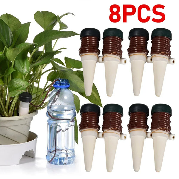 AquaTerris Pflanzenbewässerungssystem | 8er-Set | Selbstbewässernde Keramik-Spikes | Automatisch & Für Innenbereich