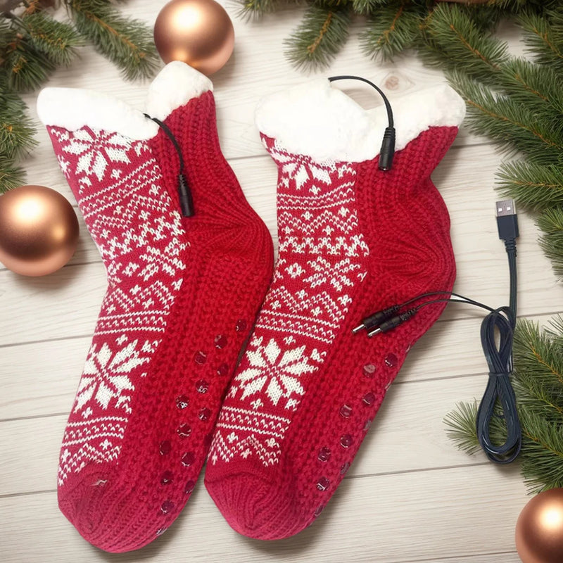 HeatHaven USB Heizsocken | Kuschelig & Rutschfest | Strick-Flausch Haussocken mit USB-Wärmefunktion | Perfekt für Zuhause & Büro