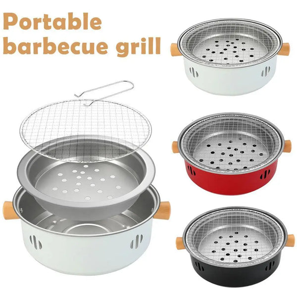 Kyoonori Koreanischer Holzkohlegrill rund | Tragbarer BBQ-Ofen aus Eisen | 32 × 10 cm | Antihaft-Grillrost | Für Camping & Outdoor