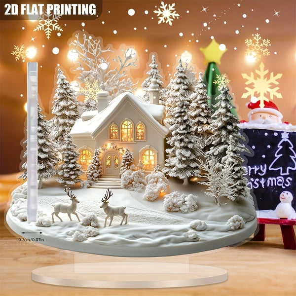 ArcticGlow | Acryl-Weihnachtsdekoration | Schneedorf & Rentierszene | Flaches 2D-Design