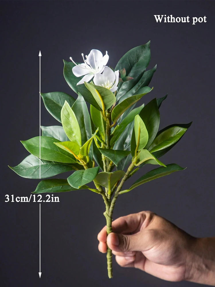TropiLeaf Azalea Künstlicher Azaleen- & Gummibaumzweig | 21–40 cm | Tropische Blätter & Blüten | Deko für Haus, Büro & Garten