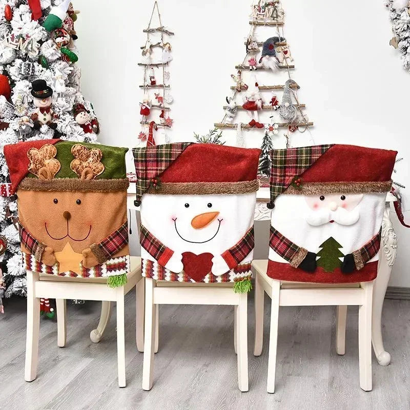 Weihnachtsstuhlbezug MerrySeat | Santa, Schneemann & Rentier Design | Stuhlhusse aus Stoff | Wiederverwendbare Deko für Weihnachten