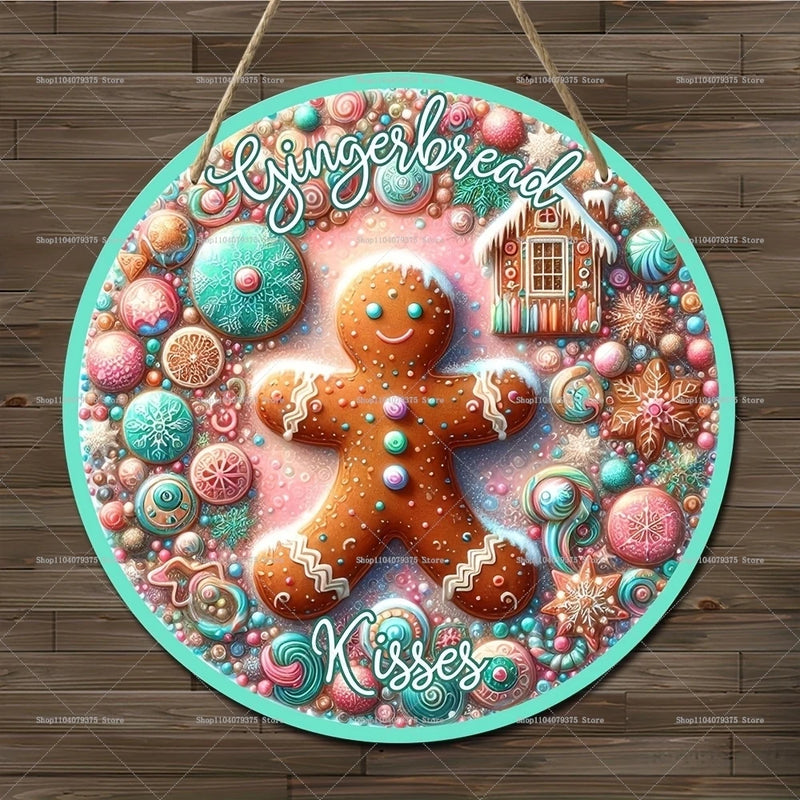 Weihnachtsschild Holz | Runder Hänger mit Schneemann & Weihnachtsmann | Tür- & Wanddeko