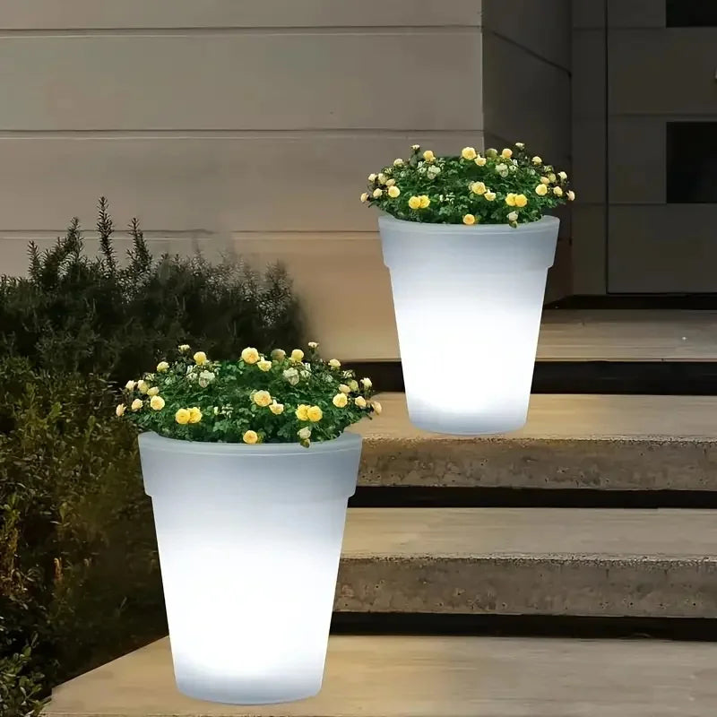 Florasun GlowPot Solar Blumentopf mit LED Beleuchtung | Leuchtender Pflanztopf für Garten & Balkon | Wasserdicht & Wiederaufladbar