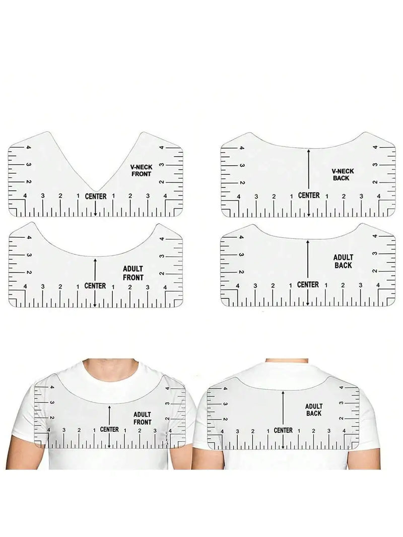 Textilova T-Shirt Ausrichtungslineale im Set | 4/8 Stück | Flexibles PVC-Maßwerkzeug für Textildruck & Näharbeiten | Für Erwachsene & Kindergrößen