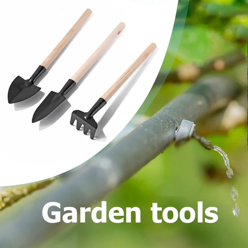 PlanturaMini Gartenwerkzeug-Set 3-teilig | Mini-Schaufel & Rechen | Für Balkon & Zimmerpflanzen | Holzgriff & Metallkopf