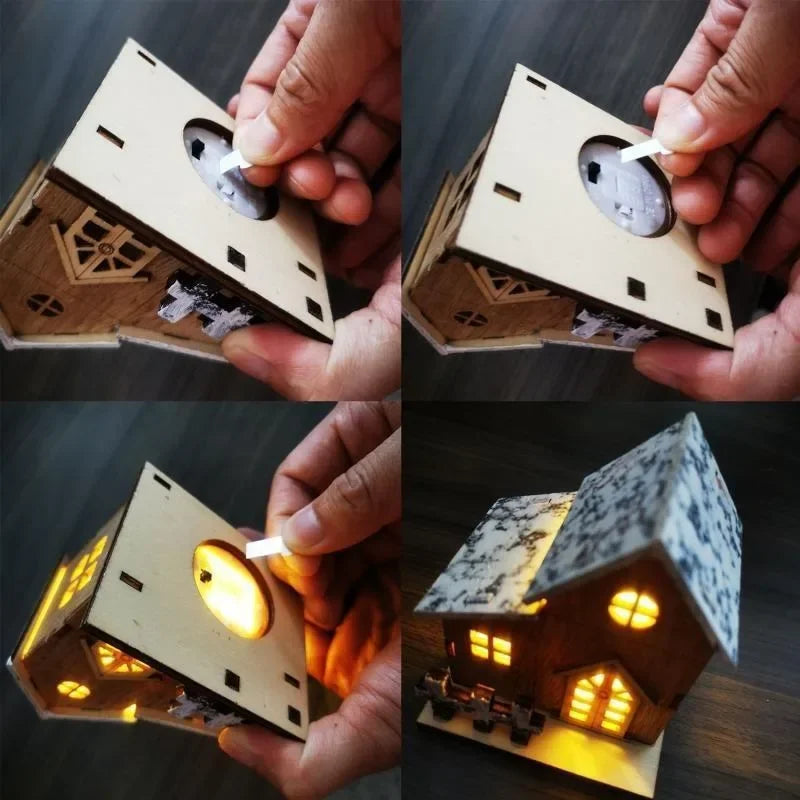 LED Holzhaus WinterLicht | Mini Weihnachtsdorf | Leuchtende Holzdeko | 8×7×9,5 cm
