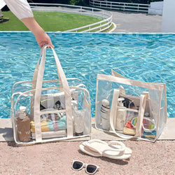 ClearVoyage Transparente Strandtasche aus PVC | Faltbar & Wasserdicht | Mit Reißverschluss & Schultergurt | Für Schwimmbad, Strand & Camping