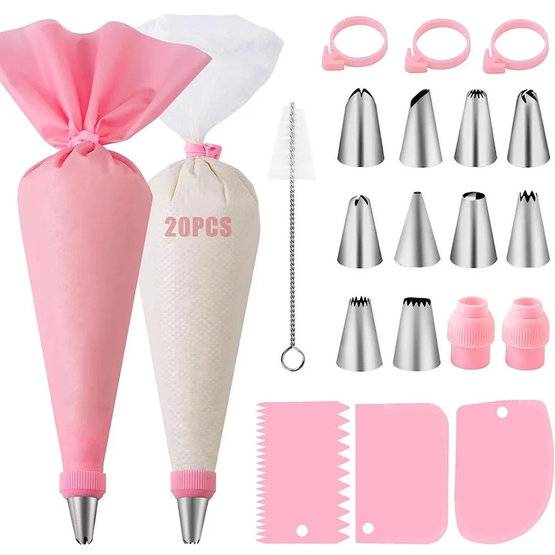 Backgenuss Tortendeko Set Komplett | 40-teilig | Profi Spritztüllen & Silikon Spritzbeutel | Für Cupcakes, Torten & Kekse